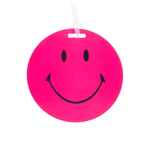 Luggage Tag Smiley Neon Pink